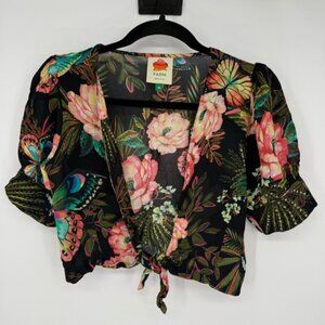 FARM RIO CROPPED TIE FRONT GARDEN TOP XS